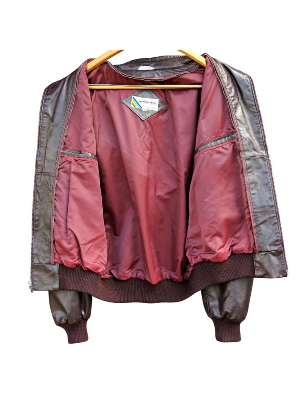Vintage 1980s Member's Only Leather Bomber Jacket 44 Brown Korea Zip Liner - Picture 4 of 10